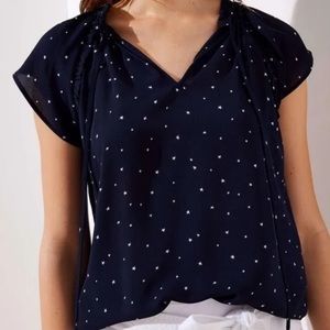 LOFT Navy Star Print Top XS